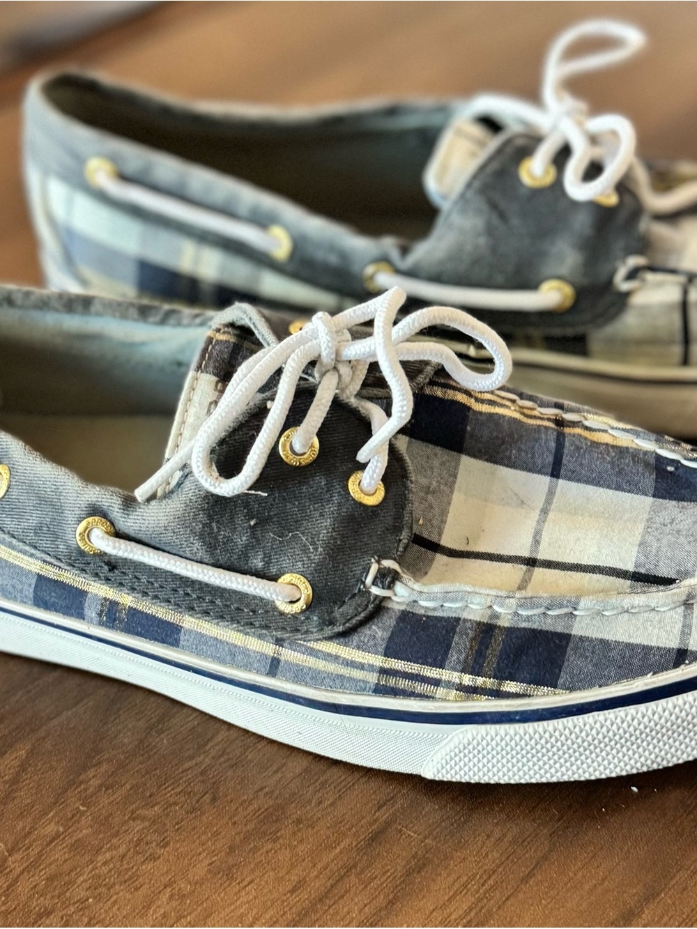 Women’s Sperry Plaid Canvas Boat Shoes - Navy/Gray